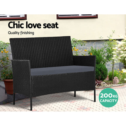 Gardeon 4 Seater Outdoor Sofa Set with Storage Cover Wicker Table Chair Black.