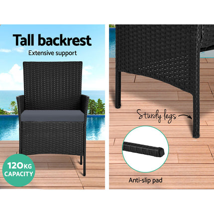 Gardeon 4 Seater Outdoor Sofa Set with Storage Cover Wicker Table Chair Black.