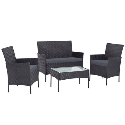 Gardeon 4 Seater Outdoor Sofa Set Wicker Setting Table Chair Furniture Dark Grey.