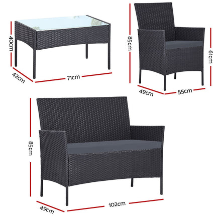 Gardeon 4 Seater Outdoor Sofa Set Wicker Setting Table Chair Furniture Dark Grey.