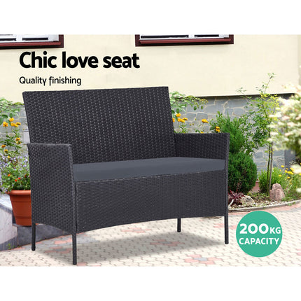 Gardeon 4 Seater Outdoor Sofa Set Wicker Setting Table Chair Furniture Dark Grey.