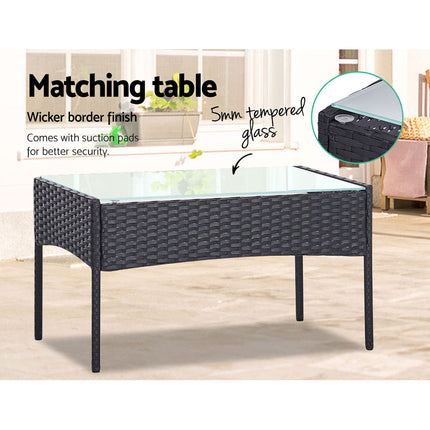 Gardeon 4 Seater Outdoor Sofa Set Wicker Setting Table Chair Furniture Dark Grey.