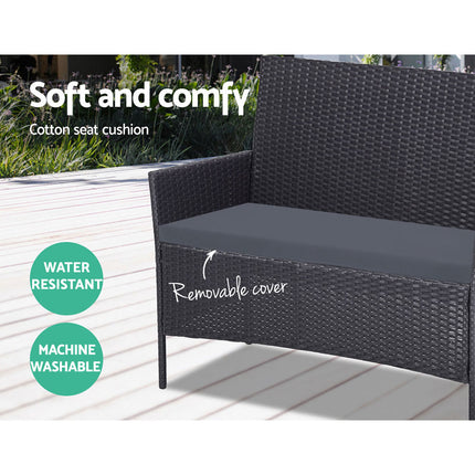 Gardeon 4 Seater Outdoor Sofa Set Wicker Setting Table Chair Furniture Dark Grey.