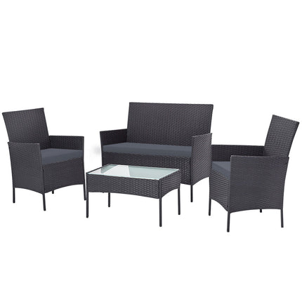 Gardeon 4 Seater Outdoor Sofa Set with Storage Cover Wicker Table Chair DarkGrey.