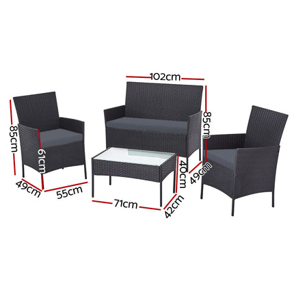 Gardeon 4 Seater Outdoor Sofa Set with Storage Cover Wicker Table Chair DarkGrey.