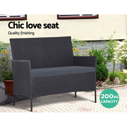 Gardeon 4 Seater Outdoor Sofa Set with Storage Cover Wicker Table Chair DarkGrey.
