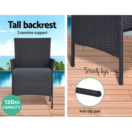 Gardeon 4 Seater Outdoor Sofa Set with Storage Cover Wicker Table Chair DarkGrey.