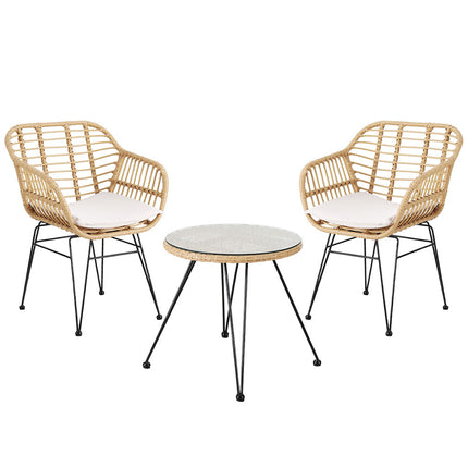 Gardeon 3PC Outdoor Furniture Bistro Set Lounge Setting Table Chairs Cushion Patio Grey.