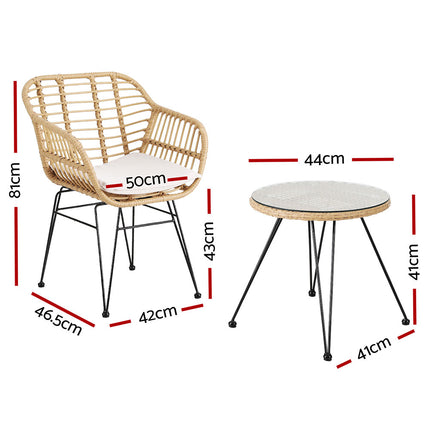 Gardeon 3PC Outdoor Furniture Bistro Set Lounge Setting Table Chairs Cushion Patio Grey.