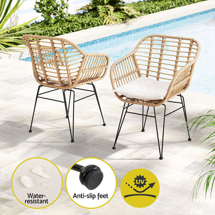Gardeon 3PC Outdoor Furniture Bistro Set Lounge Setting Table Chairs Cushion Patio Grey.
