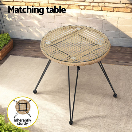 Gardeon 3PC Outdoor Furniture Bistro Set Lounge Setting Table Chairs Cushion Patio Grey.