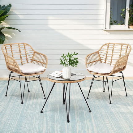 Gardeon 3PC Outdoor Furniture Bistro Set Lounge Setting Table Chairs Cushion Patio Grey.