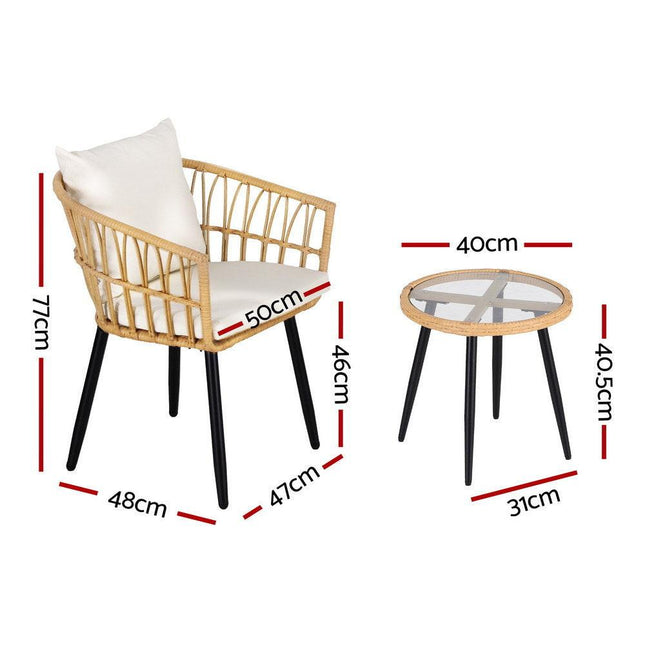 Gardeon 3PC Outdoor Bistro Set Patio Furniture Lounge Setting Table and Chairs Natural.