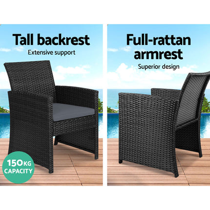 Gardeon 4 PCS Outdoor Sofa Set Rattan Chair Table Setting Garden Furniture Black.