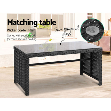 Gardeon 4 PCS Outdoor Sofa Set Rattan Chair Table Setting Garden Furniture Black.
