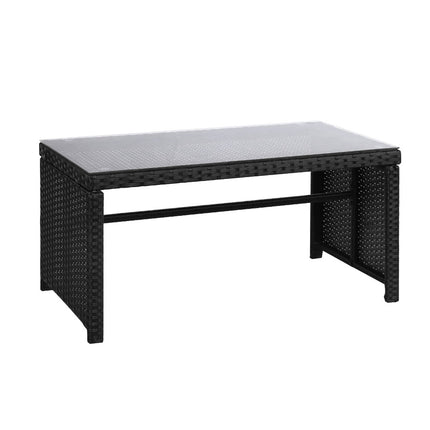 Gardeon 4 PCS Outdoor Sofa Set with Storage Cover Rattan Chair Furniture Black.