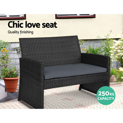 Gardeon 4 PCS Outdoor Sofa Set with Storage Cover Rattan Chair Furniture Black.