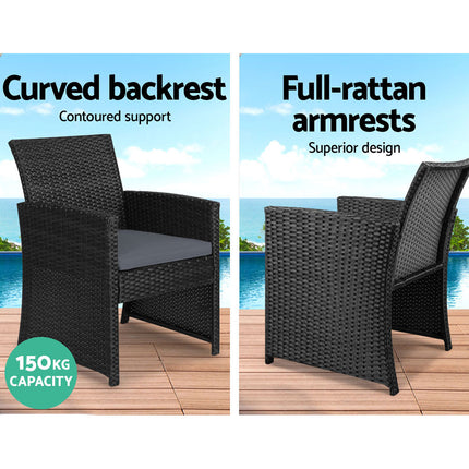 Gardeon 4 PCS Outdoor Sofa Set with Storage Cover Rattan Chair Furniture Black.