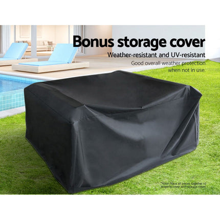 Gardeon 4 PCS Outdoor Sofa Set with Storage Cover Rattan Chair Furniture Black.