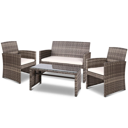 Gardeon 4 PCS Outdoor Sofa Set Rattan Chair Table Setting Garden Furniture Grey.