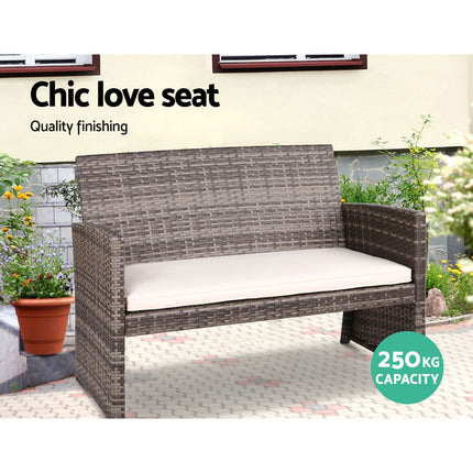 Gardeon 4 PCS Outdoor Sofa Set Rattan Chair Table Setting Garden Furniture Grey.