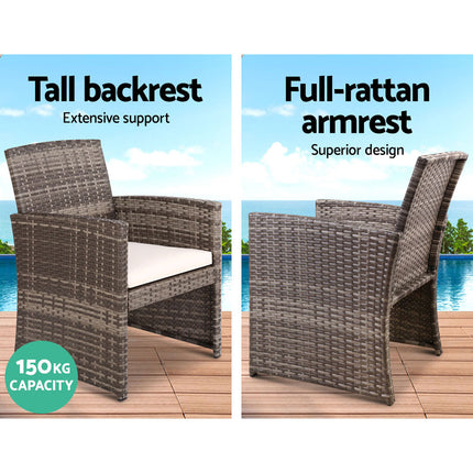 Gardeon 4 PCS Outdoor Sofa Set Rattan Chair Table Setting Garden Furniture Grey.
