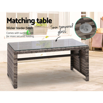 Gardeon 4 PCS Outdoor Sofa Set Rattan Chair Table Setting Garden Furniture Grey.