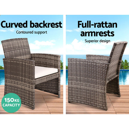 Gardeon 4 PCS Outdoor Sofa Set with Storage Cover Rattan Chair Furniture Grey.