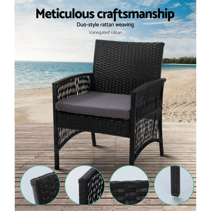 Gardeon 4PCS Outdoor Sofa Set Wicker Harp Chair Table Garden Furniture Black.