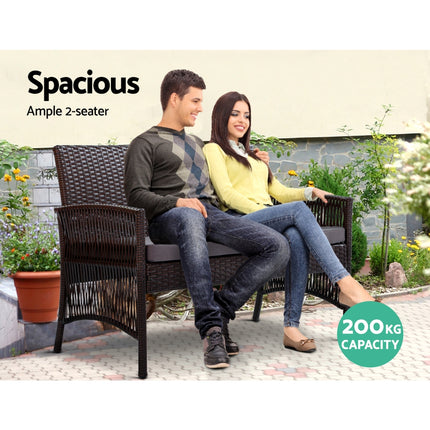 Gardeon 4PCS Outdoor Sofa Set Wicker Harp Chair Table Garden Furniture Black.