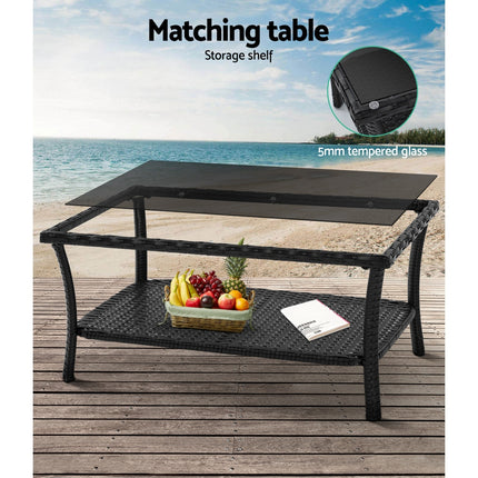 Gardeon 4PCS Outdoor Sofa Set Wicker Harp Chair Table Garden Furniture Black.