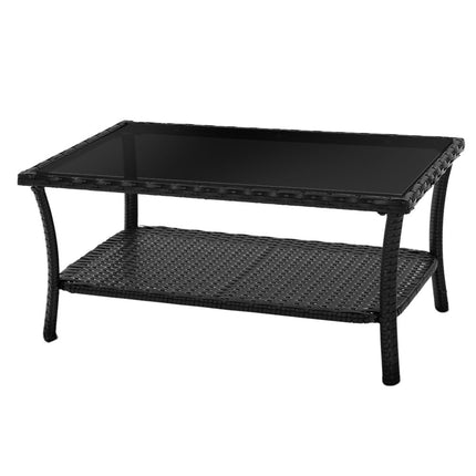 Gardeon 4PCS OutdoorSofa Set with Storage Cover Wicker Harp Chair Table Black.