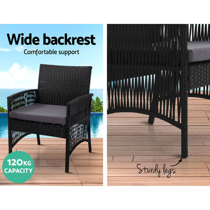 Gardeon 4PCS OutdoorSofa Set with Storage Cover Wicker Harp Chair Table Black.