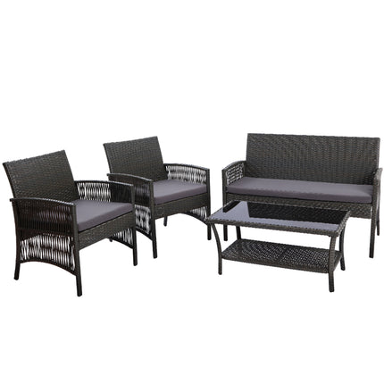 Gardeon 4PCS Outdoor Sofa Set Wicker Harp Chair Table Garden Furniture Grey.