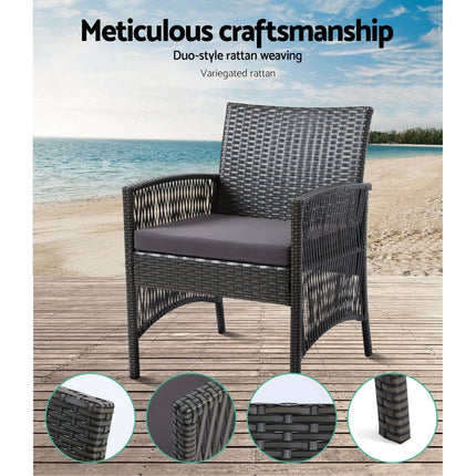 Gardeon 4PCS Outdoor Sofa Set Wicker Harp Chair Table Garden Furniture Grey.