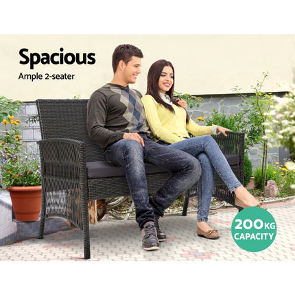 Gardeon 4PCS Outdoor Sofa Set Wicker Harp Chair Table Garden Furniture Grey.