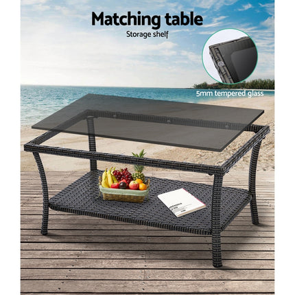 Gardeon 4PCS Outdoor Sofa Set Wicker Harp Chair Table Garden Furniture Grey.