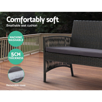 Gardeon 4PCS Outdoor Sofa Set Wicker Harp Chair Table Garden Furniture Grey.