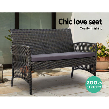 Gardeon 4PCS Outdoor Sofa Set with Storage Cover Wicker Harp Chair Table Grey.