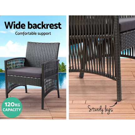 Gardeon 4PCS Outdoor Sofa Set with Storage Cover Wicker Harp Chair Table Grey.