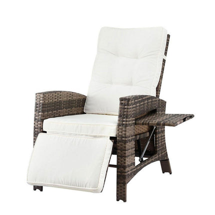 Gardeon Outdoor Recliner Chairs Sun lounge Wicker Lounger Patio Furniture Adjustable Brown.