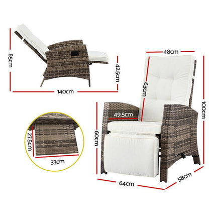 Gardeon Outdoor Recliner Chairs Sun lounge Wicker Lounger Patio Furniture Adjustable Brown.