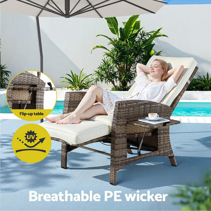 Gardeon Outdoor Recliner Chairs Sun lounge Wicker Lounger Patio Furniture Adjustable Brown.