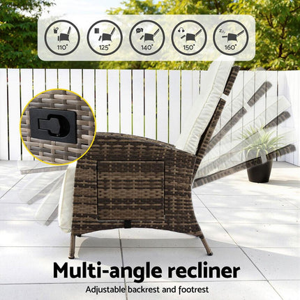Gardeon Outdoor Recliner Chairs Sun lounge Wicker Lounger Patio Furniture Adjustable Brown.