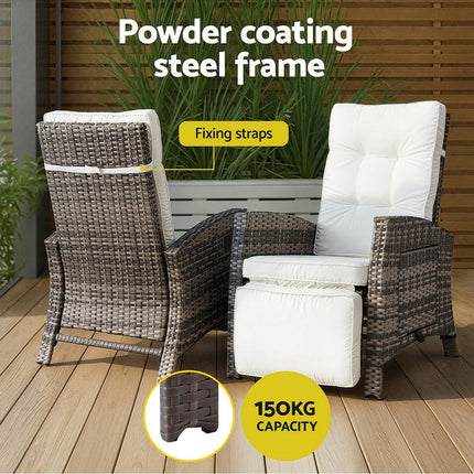 Gardeon Outdoor Recliner Chairs Sun lounge Wicker Lounger Patio Furniture Adjustable Brown.