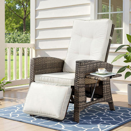 Gardeon Outdoor Recliner Chairs Sun lounge Wicker Lounger Patio Furniture Adjustable Brown.