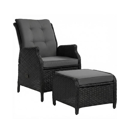 Gardeon Recliner Chair Sun lounge Wicker Lounger Outdoor Furniture Patio Adjustable Black.