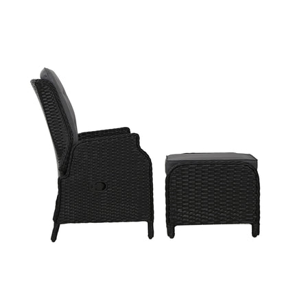 Gardeon Recliner Chair Sun lounge Wicker Lounger Outdoor Furniture Patio Adjustable Black.