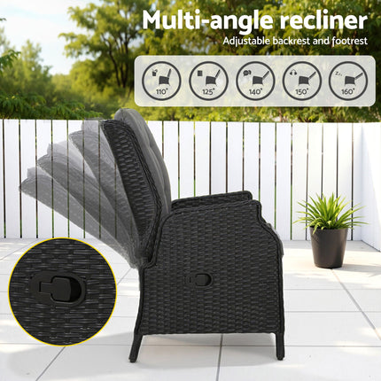 Gardeon Recliner Chair Sun lounge Wicker Lounger Outdoor Furniture Patio Adjustable Black.