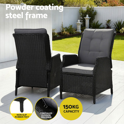 Gardeon Recliner Chair Sun lounge Wicker Lounger Outdoor Furniture Patio Adjustable Black.